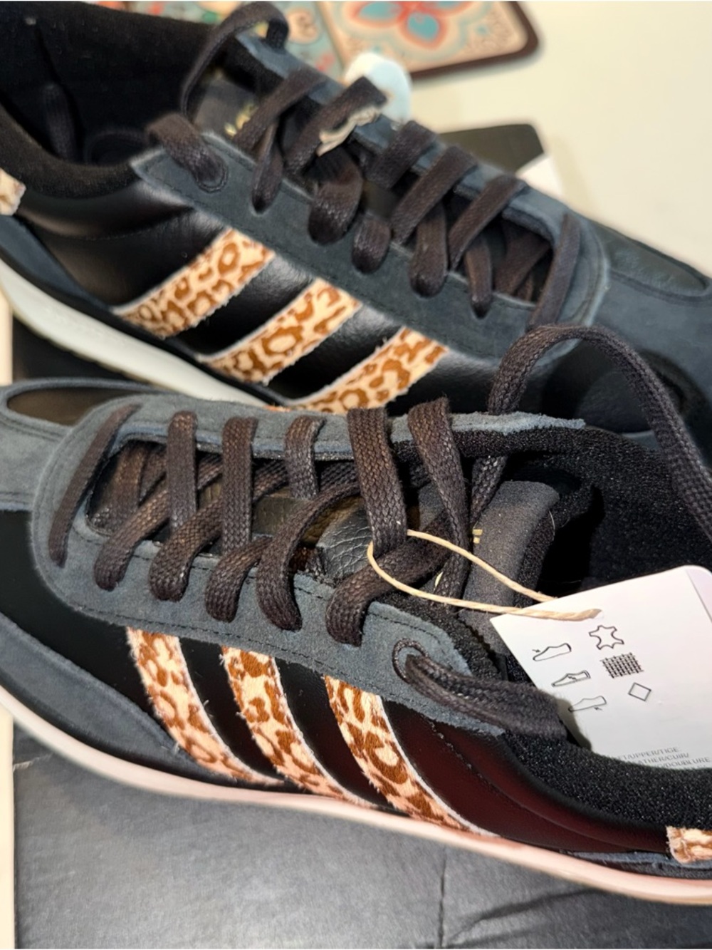 adidas Run 70s 2.0 Sneakers - Black with Tan Sole and Leopard Accent - Picture 5 of 8